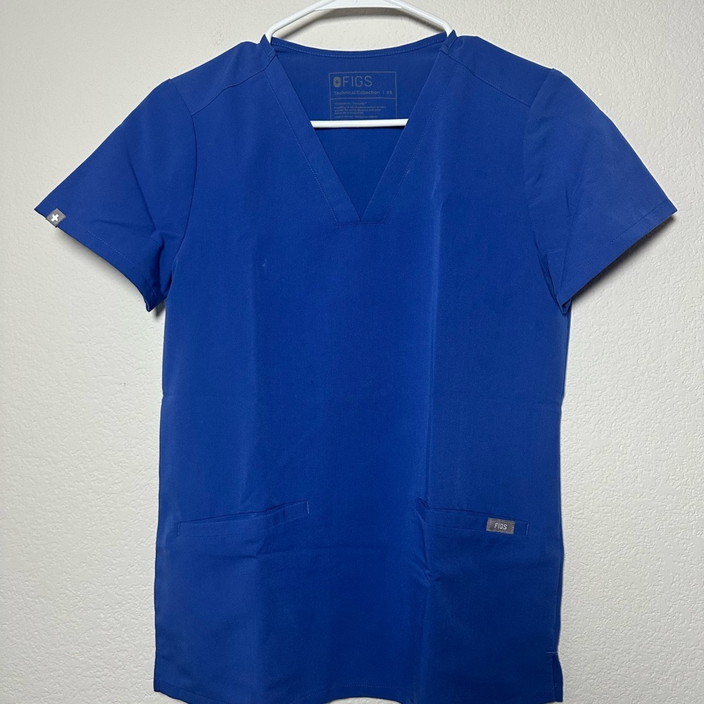 Figs Technical Collection Scrub Top in Royal Blue Small V Neck
